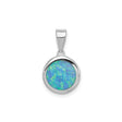 Sterling Silver Pendant with Lab Created Blue Green Opal Inlay, Round Minimalist Design