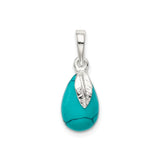 Sterling Silver Teardrop Feather Pendant with Turquoise, Native Boho Southwestern Jewelry