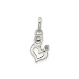 Sterling Silver Heart Pendant with Stylized Mother Design Symbolizing Maternal Love and Family Bond
