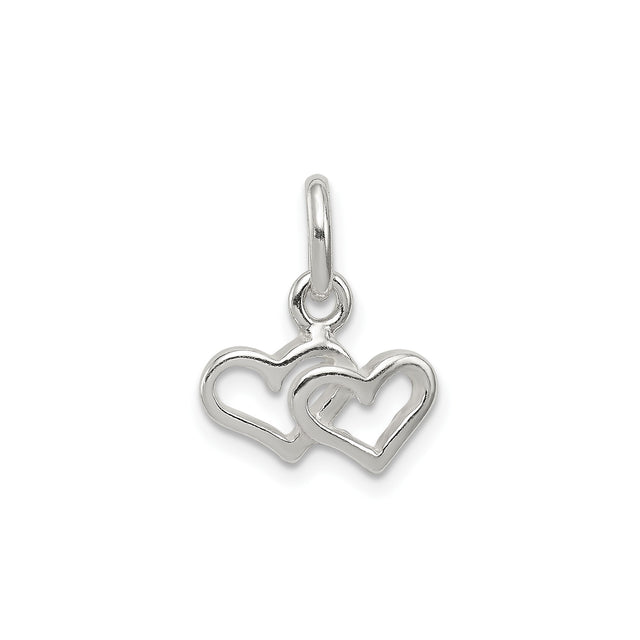 Sterling Silver Double Heart Pendant Charm with Intertwined Open Hearts, Romantic Jewelry for Women