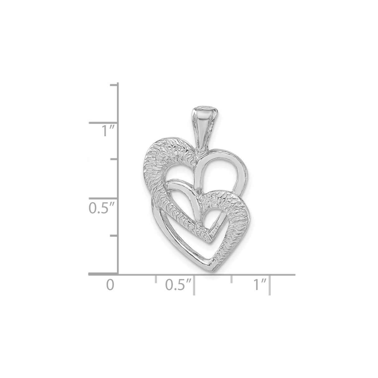 Sterling Silver Heart Pendant with Three Interlocking Textured and Polished Hearts for Women