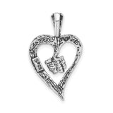 Sterling Silver Heart Pendant with Striped Texture and Rose Flower Accent