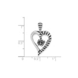 Sterling Silver Heart Pendant with Striped Texture and Rose Flower Accent