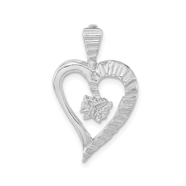 Sterling Silver Heart Pendant with Butterfly Design, Textured Open Heart Jewelry for Women