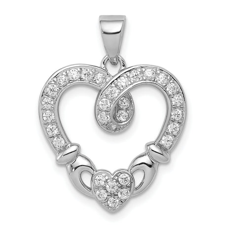 Sterling Silver Heart Pendant with Intertwined Double Heart Design and Cubic Zirconia Accents