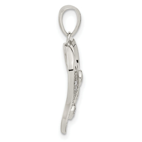 Sterling Silver Heart Pendant with Cubic Zirconia Accents and Open Heart Design