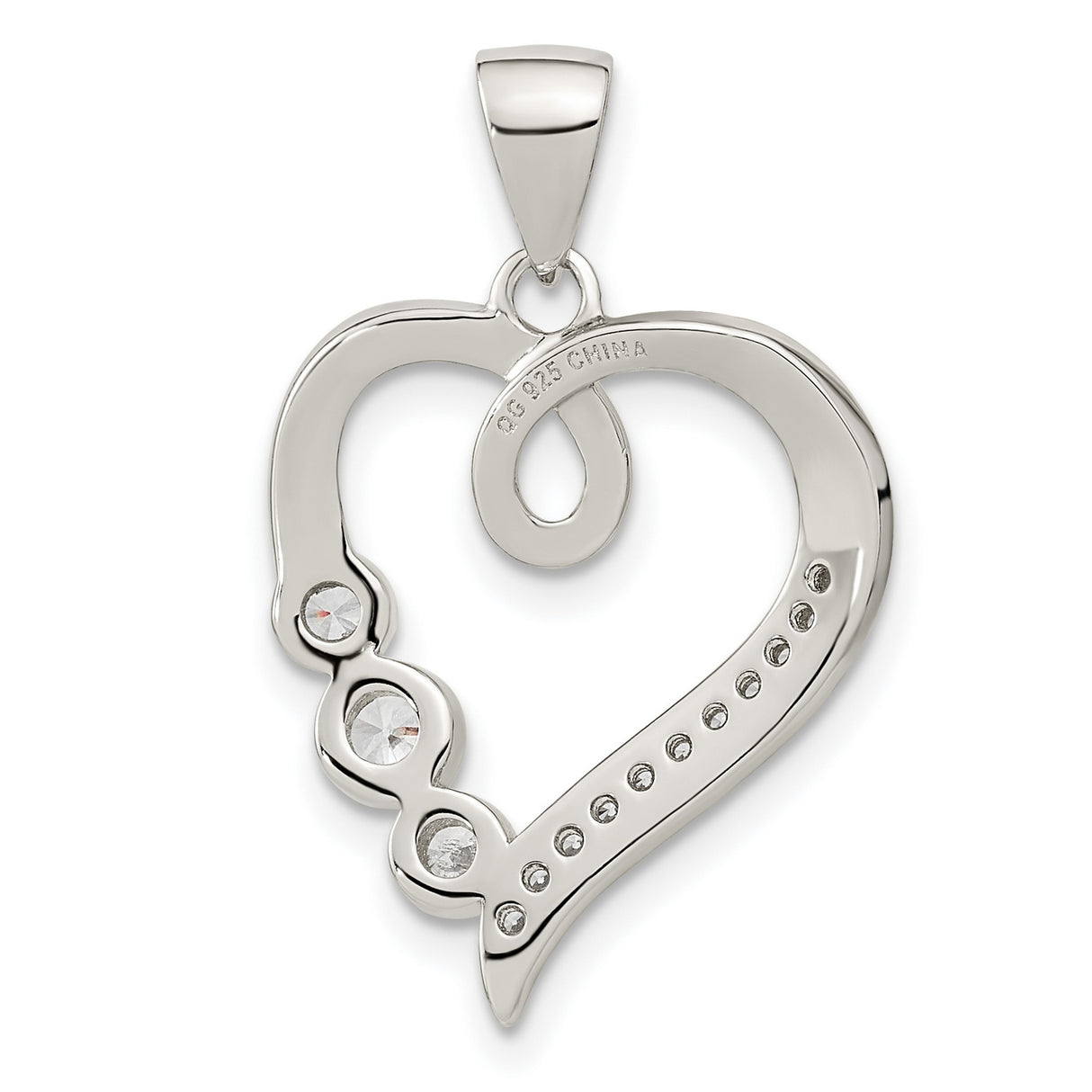 Sterling Silver Heart Pendant with Cubic Zirconia Accents and Open Heart Design