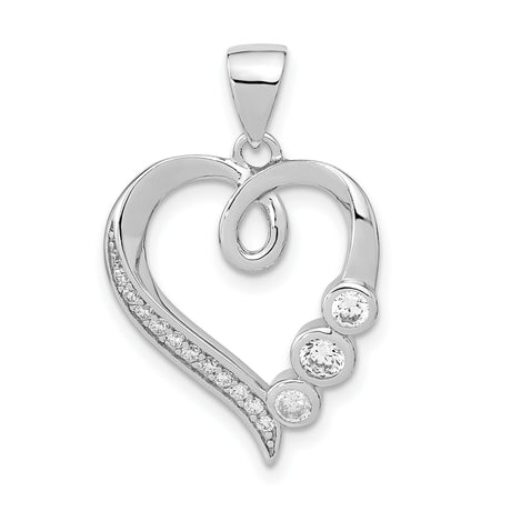 Sterling Silver Heart Pendant with Cubic Zirconia Accents and Open Heart Design