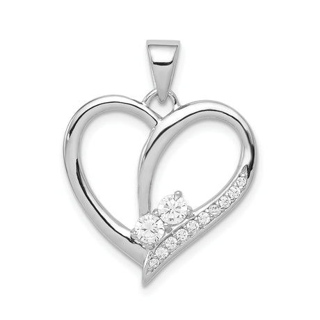 Sterling Silver Heart Pendant with Cubic Zirconia, Open Heart Design for Women