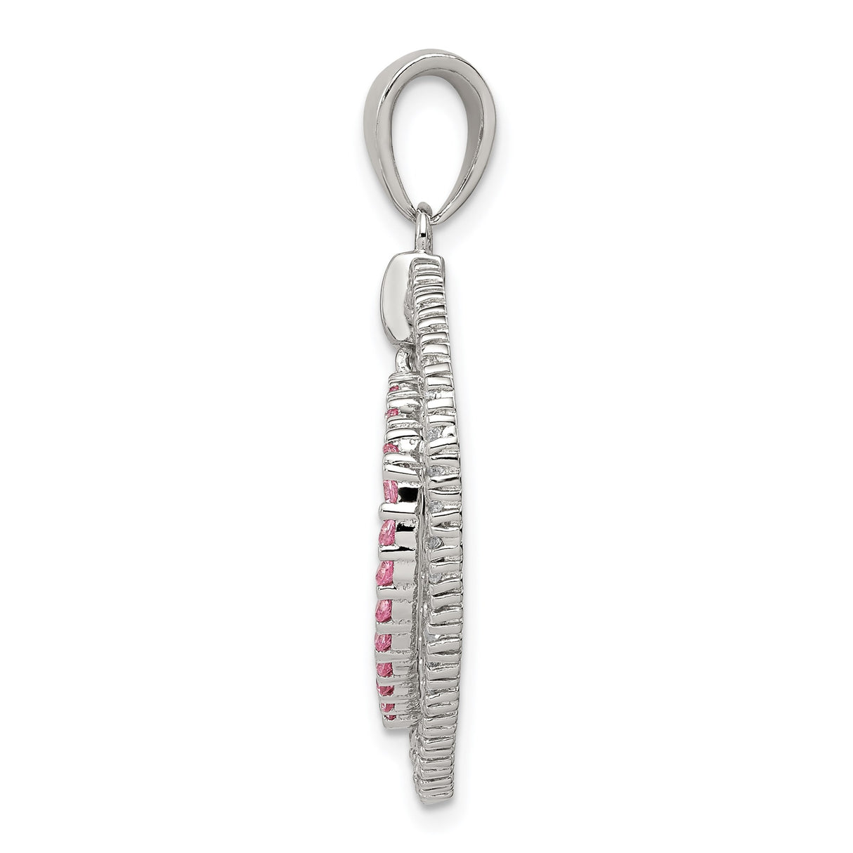 Sterling Silver Heart Pendant with White and Pink Cubic Zirconia, Layered Romantic Design