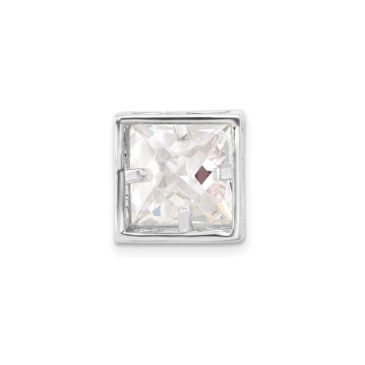 Sterling Silver Square Charm Pendant with Princess Cut Cubic Zirconia, Geometric Minimalist Jewelry