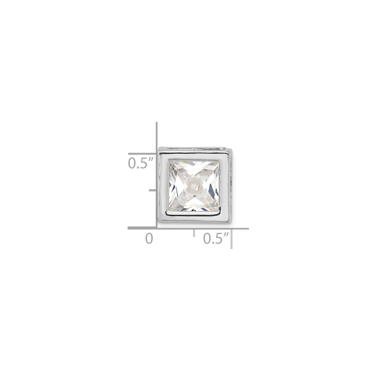 Sterling Silver Square Charm Pendant with Princess Cut Cubic Zirconia, Geometric Minimalist Jewelry
