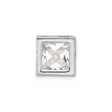 Sterling Silver Square Charm Pendant with Princess Cut Cubic Zirconia, Geometric Minimalist Jewelry