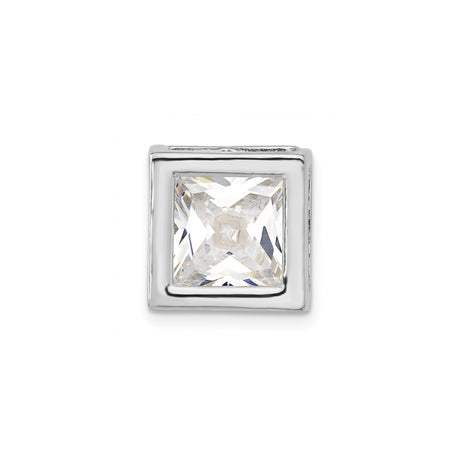 Sterling Silver Square Charm Pendant with Princess Cut Cubic Zirconia, Geometric Minimalist Jewelry