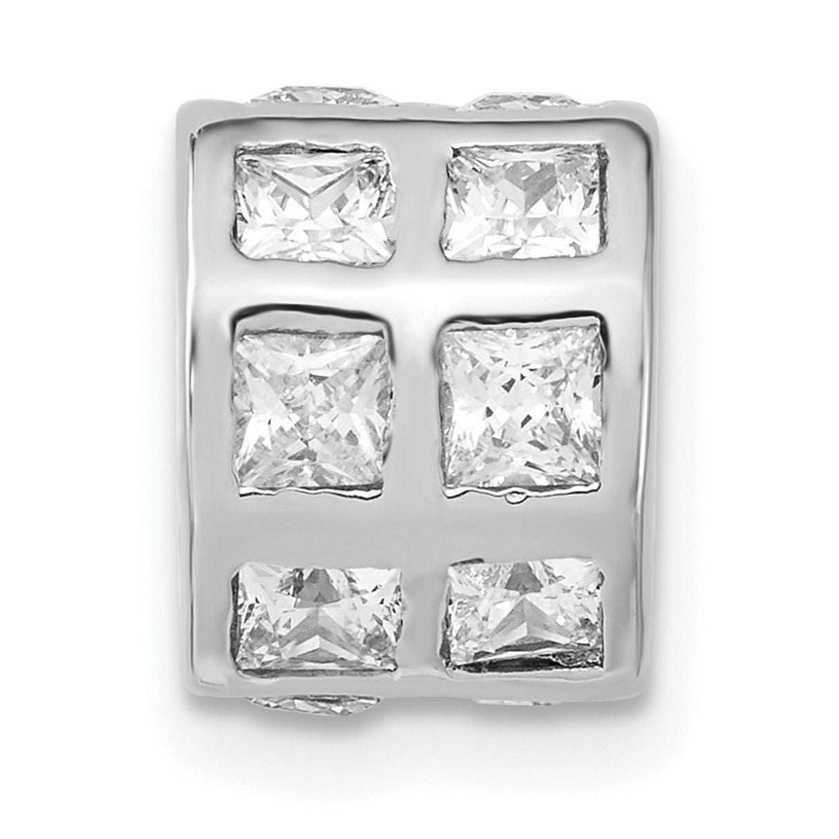 Sterling Silver Charm Bead with Cubic Zirconia, Grid Pattern, Modern Design