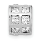 Sterling Silver Charm Bead with Cubic Zirconia, Grid Pattern, Modern Design