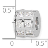 Sterling Silver Charm Bead with Cubic Zirconia, Grid Pattern, Modern Design
