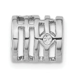 Sterling Silver Charm Bead with Cubic Zirconia, Openwork Linear Design, Modern Minimalist Style