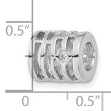 Sterling Silver Charm Bead with Cubic Zirconia, Openwork Linear Design, Modern Minimalist Style