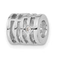 Sterling Silver Charm Bead with Cubic Zirconia, Openwork Linear Design, Modern Minimalist Style