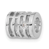 Sterling Silver Charm Bead with Cubic Zirconia, Openwork Linear Design, Modern Minimalist Style