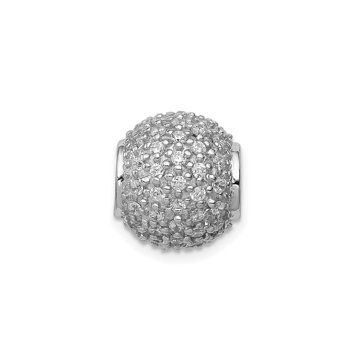 Sterling Silver Charm Bead with Cubic Zirconia, Sparkling Pavé Slide Design, Round Spacer Style