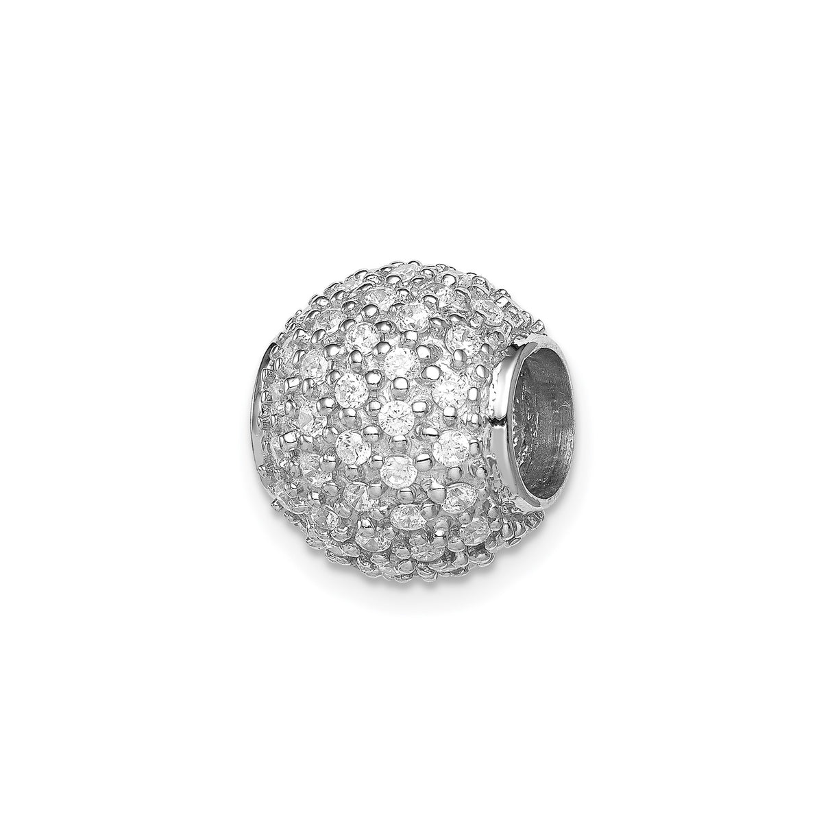 Sterling Silver Charm Bead with Cubic Zirconia, Sparkling Pavé Slide Design, Round Spacer Style