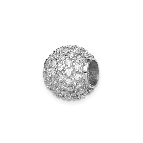 Sterling Silver Charm Bead with Cubic Zirconia, Sparkling Pavé Slide Design, Round Spacer Style