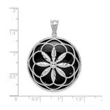 Sterling Silver Mandala Pendant with Onyx, Floral Petal Design and Beaded Detail