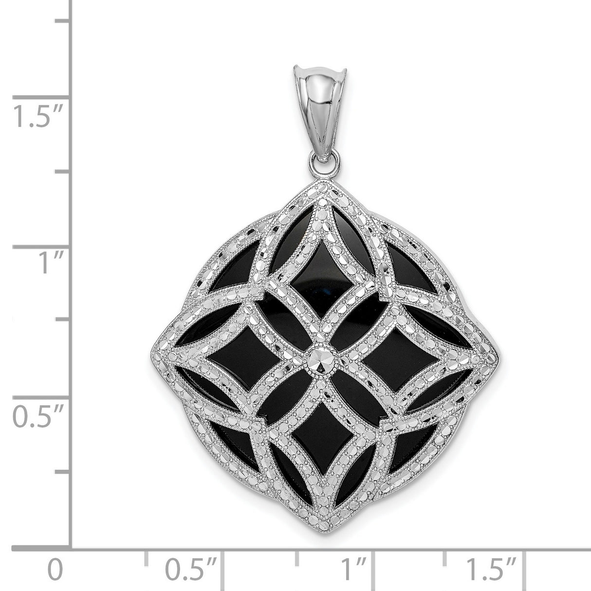 Fancy Diamond Cut Onyx Charm Pendant in Real 925 Sterling Silver