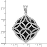 Fancy Diamond Cut Onyx Charm Pendant in Real 925 Sterling Silver