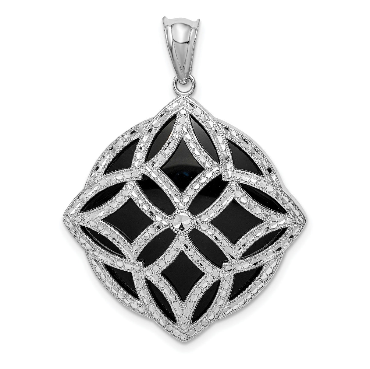 Fancy Diamond Cut Onyx Charm Pendant in Real 925 Sterling Silver