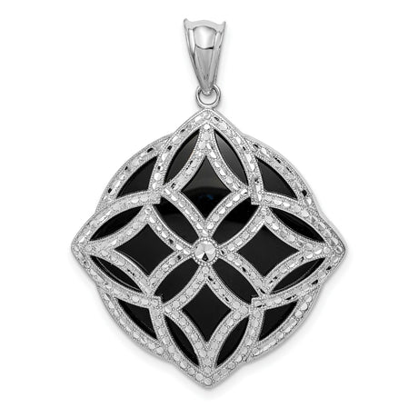 Fancy Diamond Cut Onyx Charm Pendant in Real 925 Sterling Silver
