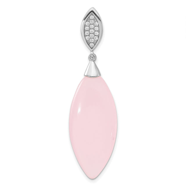 Sterling Silver Pendant with Marquise Pink Cubic Zirconia and Pavé Accents, Feminine Chic Design