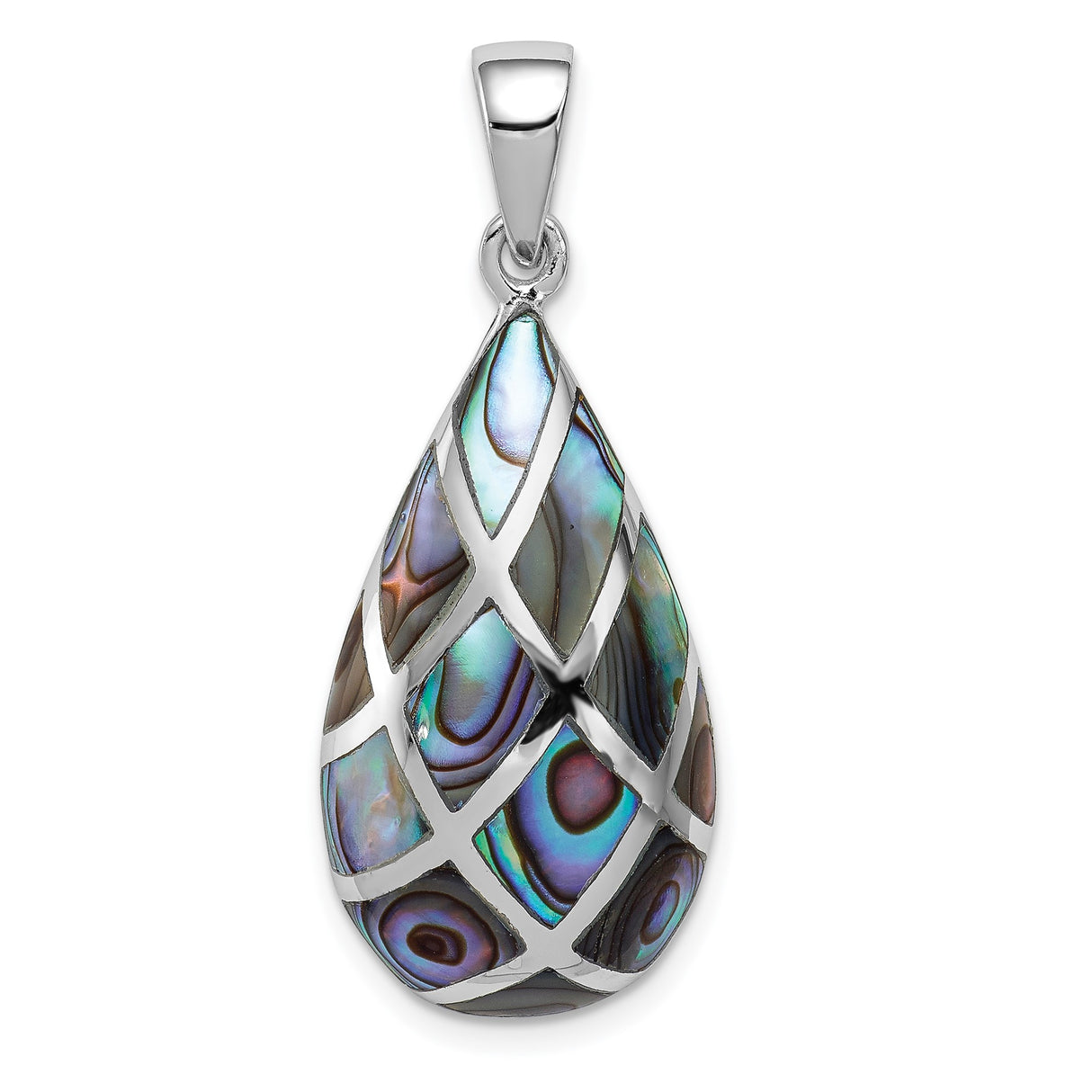 Sterling Silver Teardrop Pendant with Abalone Shell Mosaic, Boho Beach Style