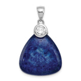 Sterling Silver Triangle Pendant with Lapis Lazuli and Cubic Zirconia Accent, Boho Style for Women
