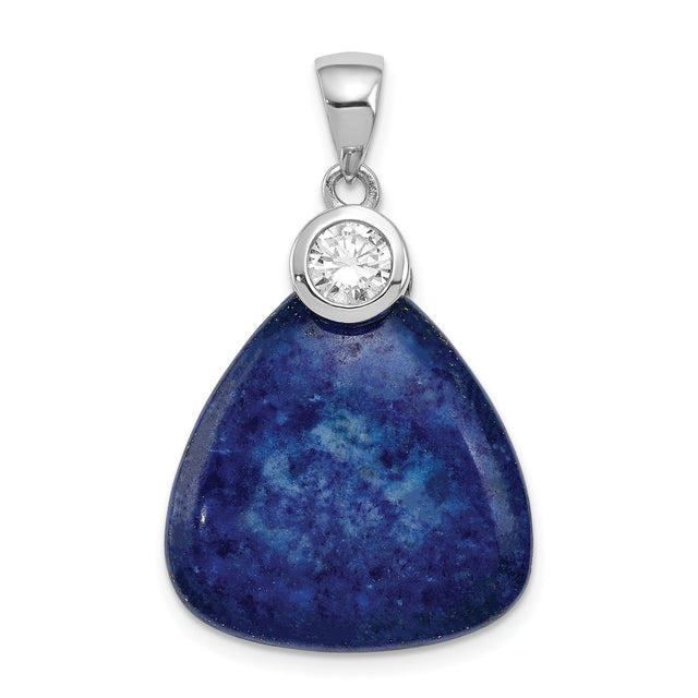 Sterling Silver Triangle Pendant with Lapis Lazuli and Cubic Zirconia Accent, Boho Style for Women