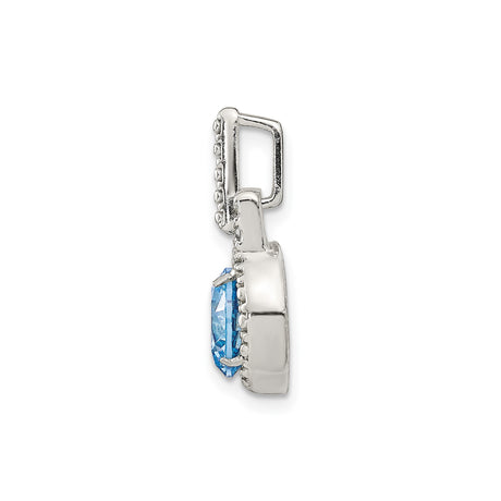 Sterling Silver Pendant with Swiss Blue Topaz and Cubic Zirconia, Textured Design for Women