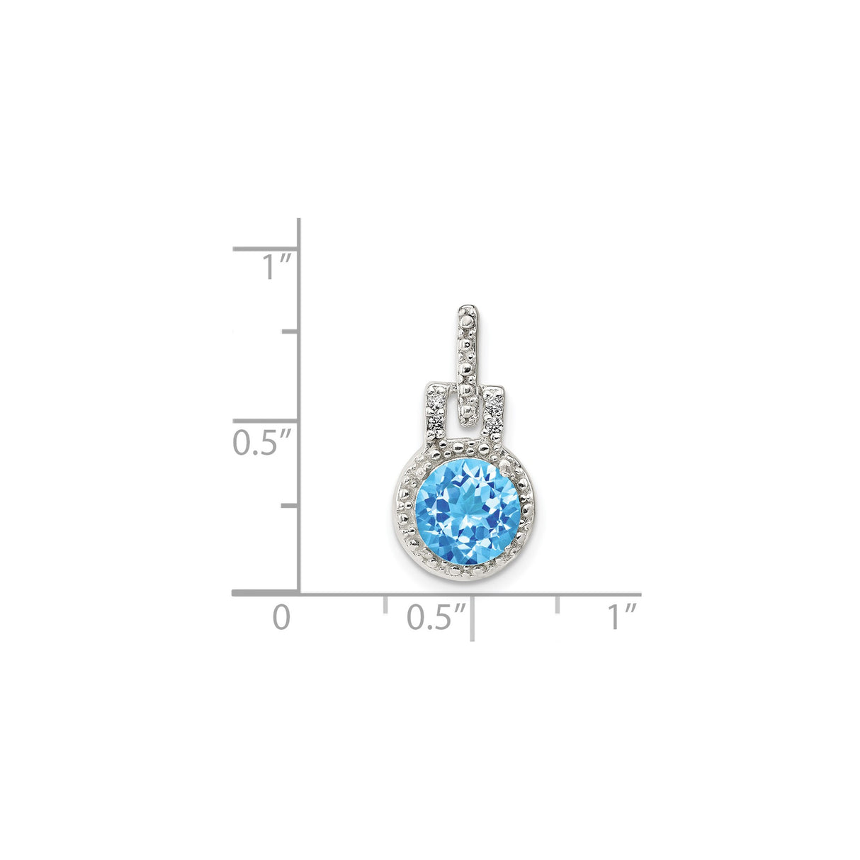 Sterling Silver Pendant with Swiss Blue Topaz and Cubic Zirconia, Textured Design for Women