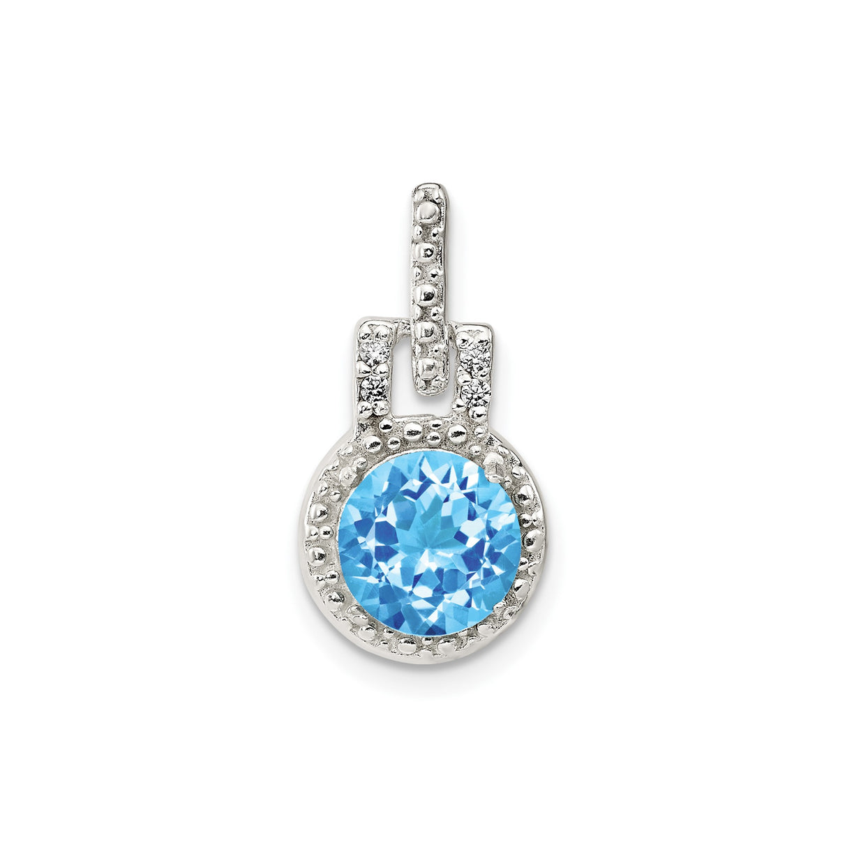 Sterling Silver Pendant with Swiss Blue Topaz and Cubic Zirconia, Textured Design for Women