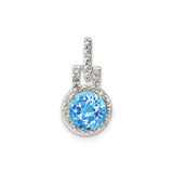 Sterling Silver Pendant with Swiss Blue Topaz and Cubic Zirconia, Textured Design for Women