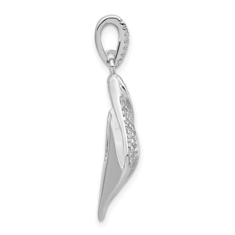 Sterling Silver Pendant with Blue and White Cubic Zirconia, Abstract Floral Teardrop Design