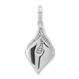 Sterling Silver Pendant with Blue and White Cubic Zirconia, Abstract Floral Teardrop Design