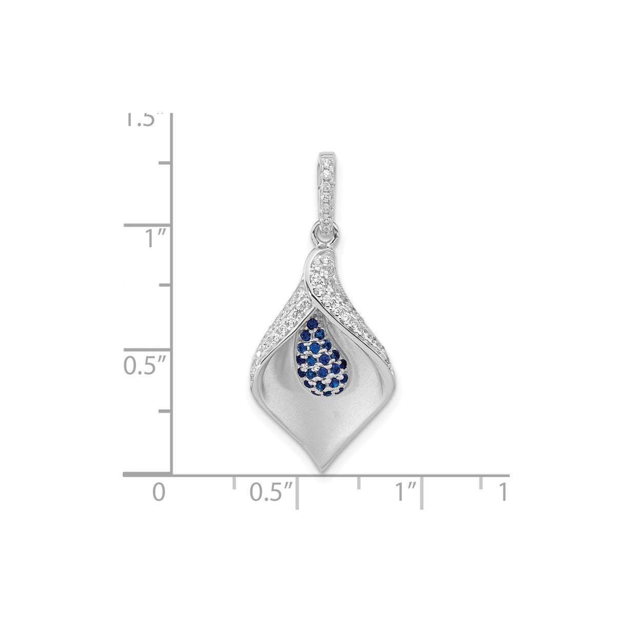 Sterling Silver Pendant with Blue and White Cubic Zirconia, Abstract Floral Teardrop Design