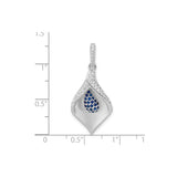 Sterling Silver Pendant with Blue and White Cubic Zirconia, Abstract Floral Teardrop Design