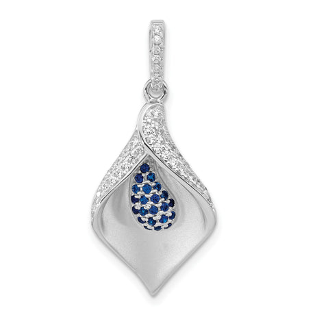 Sterling Silver Pendant with Blue and White Cubic Zirconia, Abstract Floral Teardrop Design