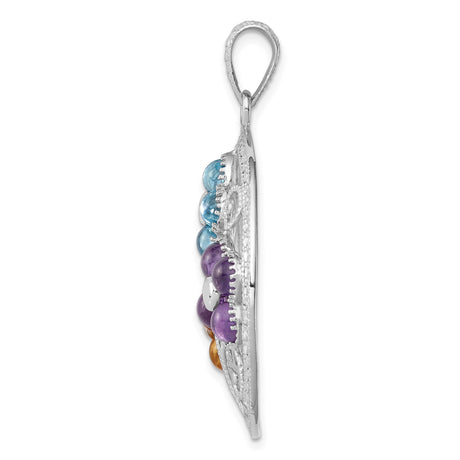 Sterling Silver Pendant with Citrine and Swiss Blue Topaz, Floral Swirl Filigree Design