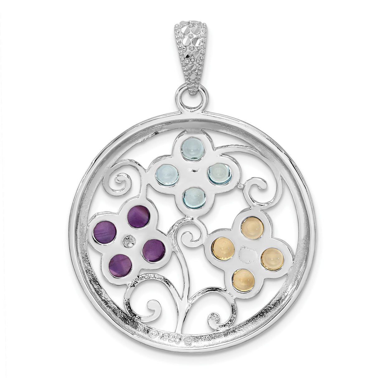 Sterling Silver Pendant with Citrine and Swiss Blue Topaz, Floral Swirl Filigree Design