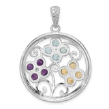 Sterling Silver Pendant with Citrine and Swiss Blue Topaz, Floral Swirl Filigree Design