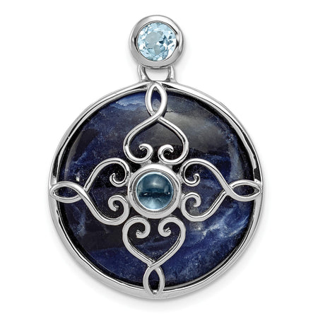 Sterling Silver Celtic Knot Pendant with Sky Blue Topaz and Sodalite Accent